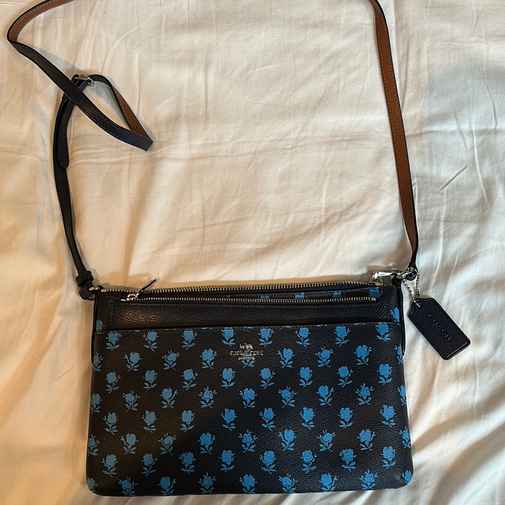 Coach Black and Blue Floral Shoulder Bag